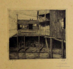 Obra: Barracas del antiguo puerto (pescadores) - Ernesto Laroche
