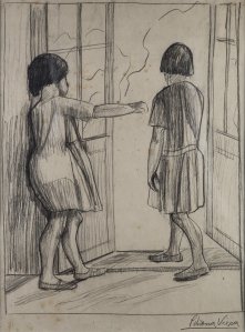 Obra: Sin t�tulo (ni�as en la puerta) - Petrona Viera