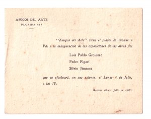 Obra: Invitacin a la Exposicion en Buenos Aires de Pedro Figari (Amigos del Arte - Julio 1938)  - Pedro Figari