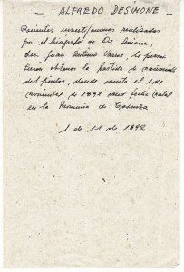 Obra: Nota sobre fecha de nacimiento de Alfredo De Simone  - Alfredo De Simone